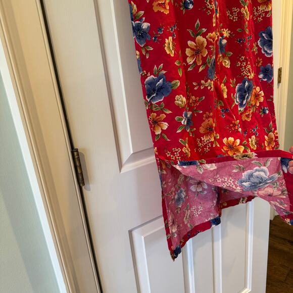 Talbots Floral Red Shirt Dress SZ 8 Linen Cotton Button Down Cottagecore  Fall - Picture 3 of 7